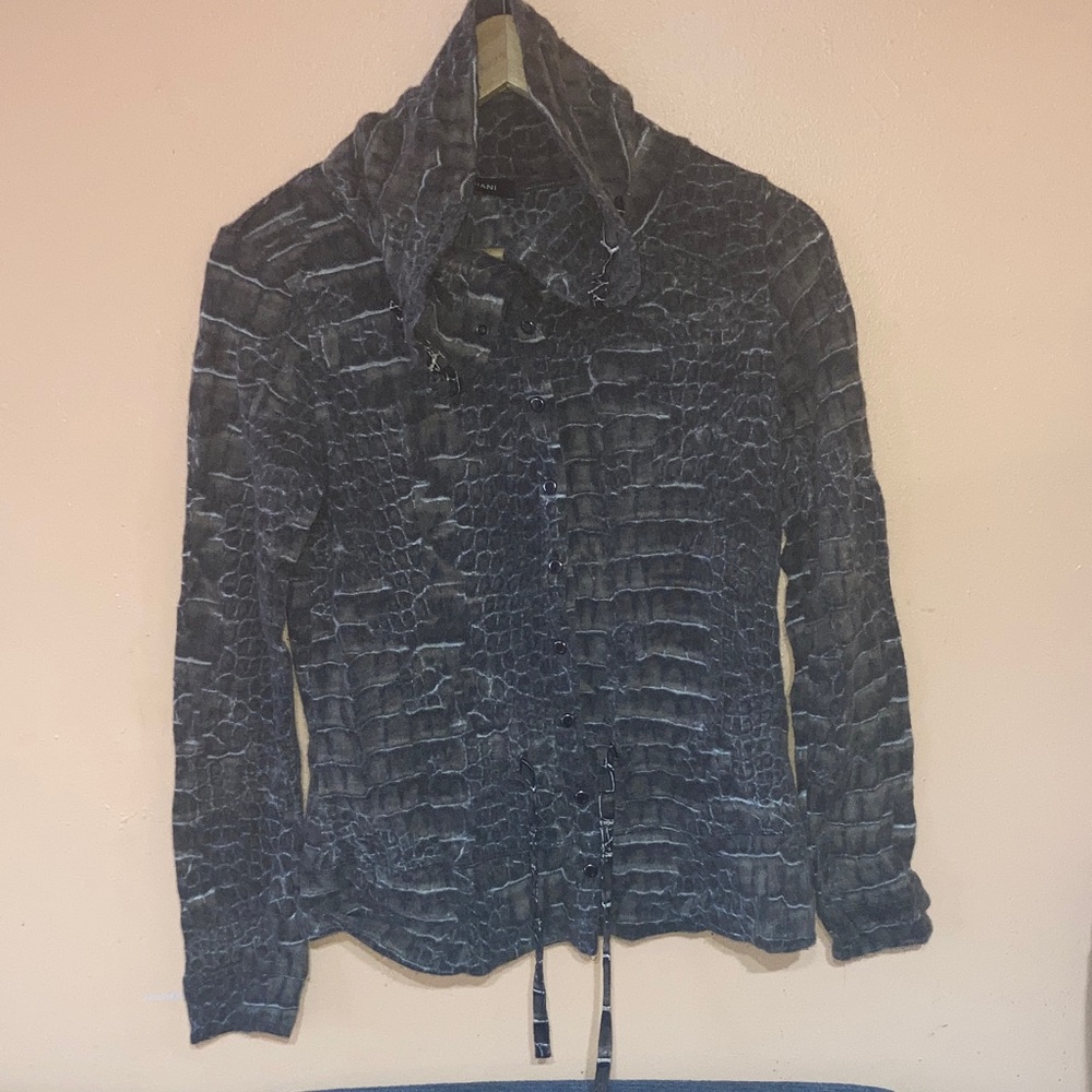 RIANI Brown and Gray Textured button up longsleeve